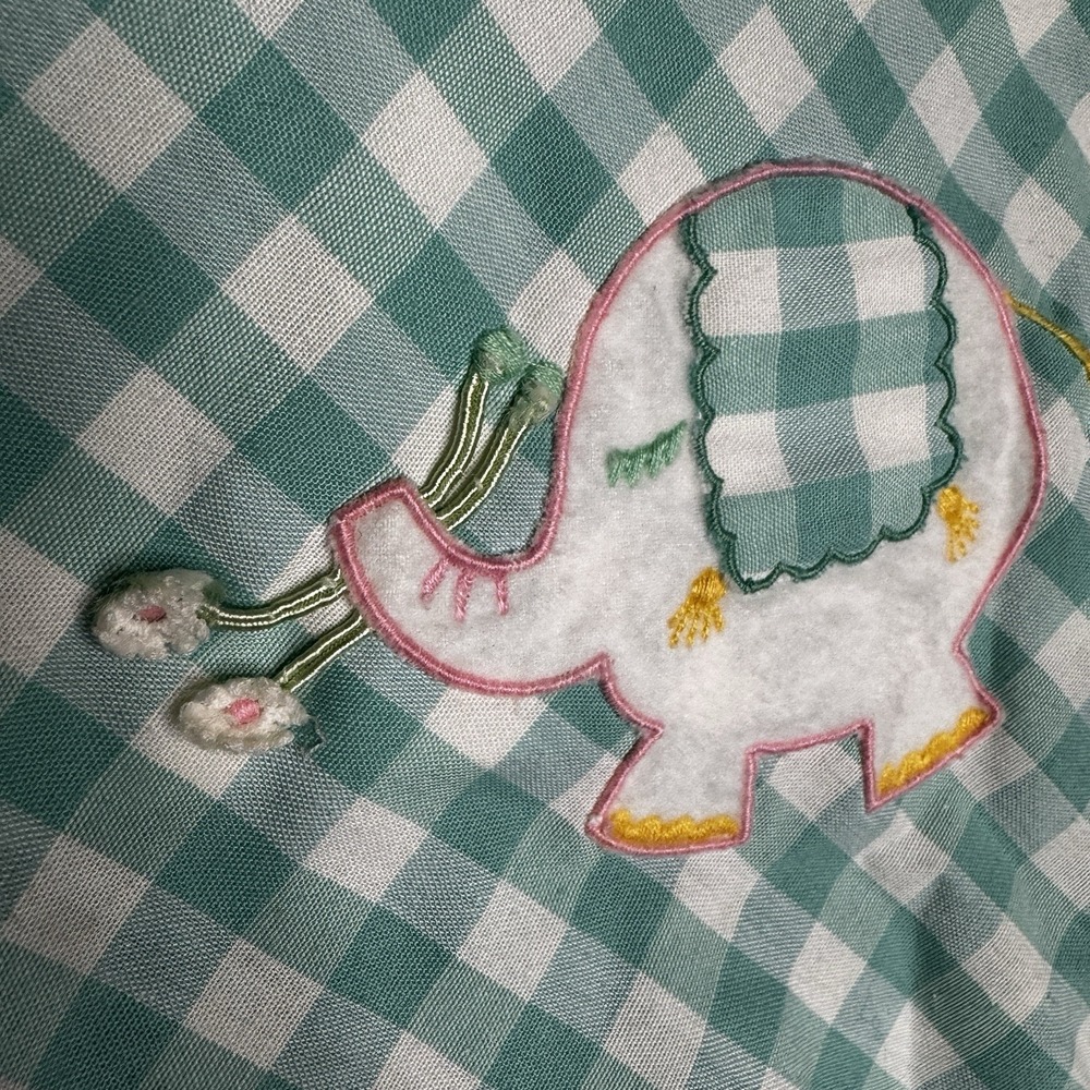VTG Baby Girls Elephant Dress Tiny Tots Gingham Embroidered Pinafore ? 12 Month - Picture 2 of 7